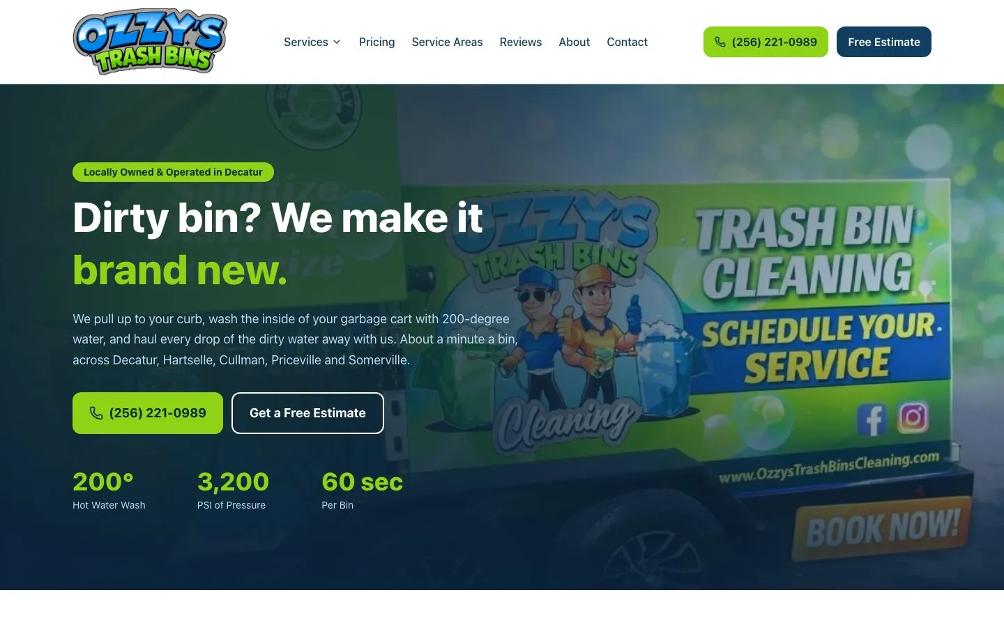The Ozzy's Trash Bin Cleaning homepage