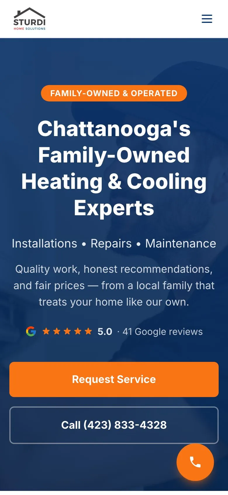 The Sturdi Home Solutions homepage on a phone